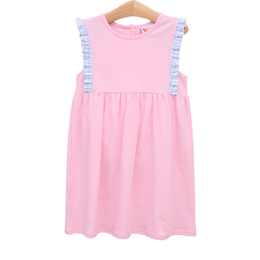 Evie Dress - Light Blue + Pink Gingham