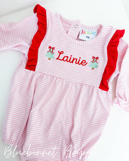 Evie Bubble - Light Pink Stripe with Red Ruffles